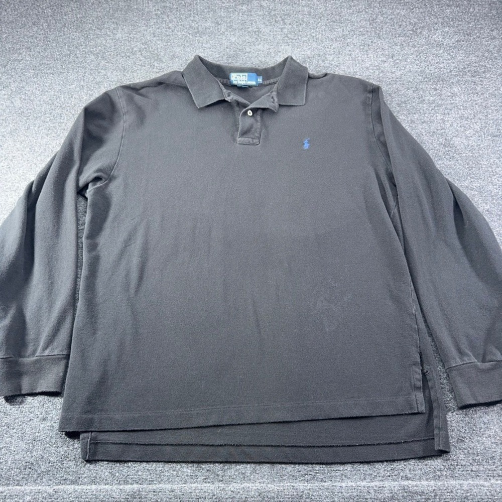 Polo Ralph Lauren Long Sleeve Polo Shirt Mens XL Black Blue Pony Pique Cotton